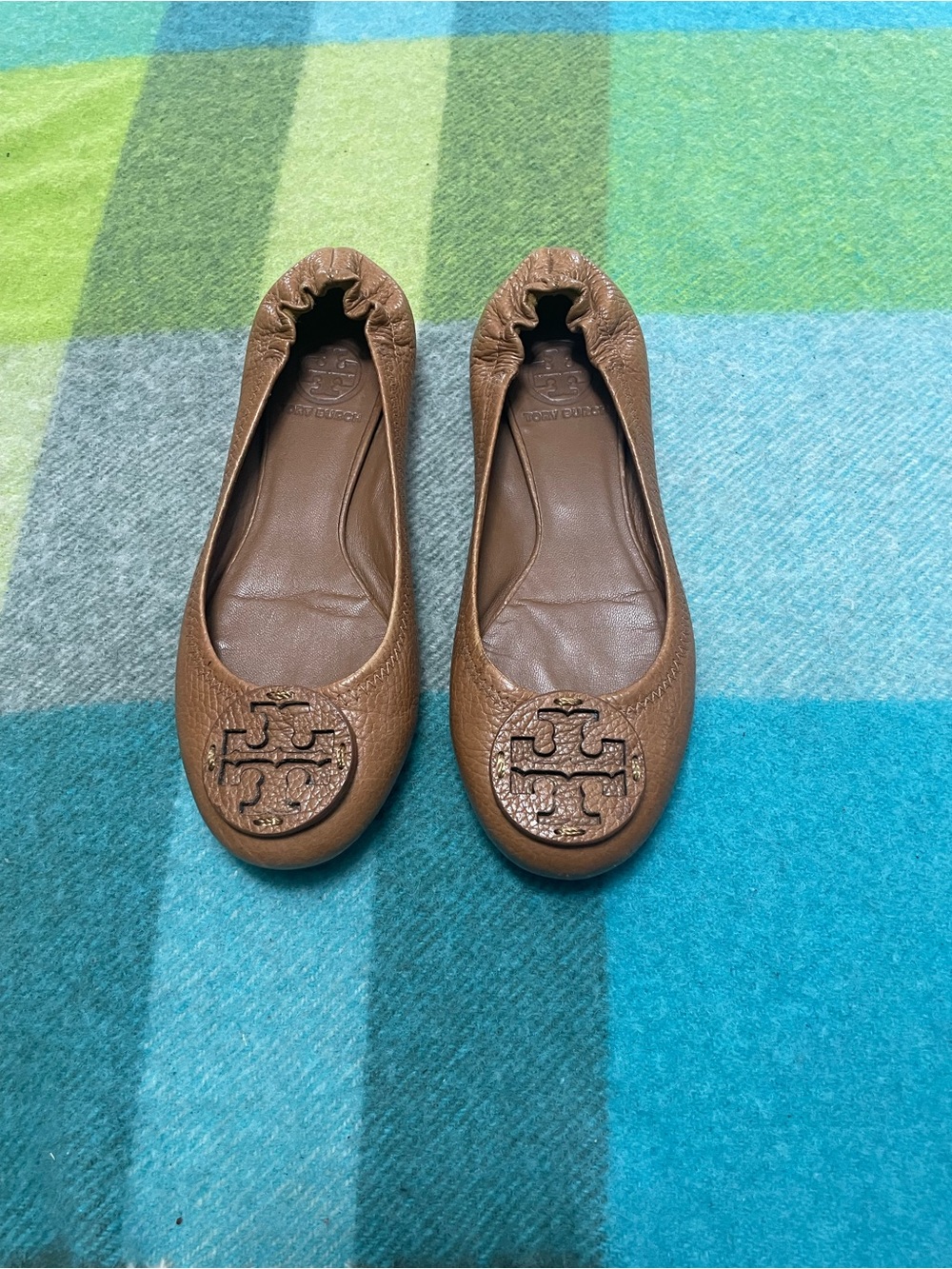 Tory Burch Reva Ballet Tan Pebbled Brown Leather Flats